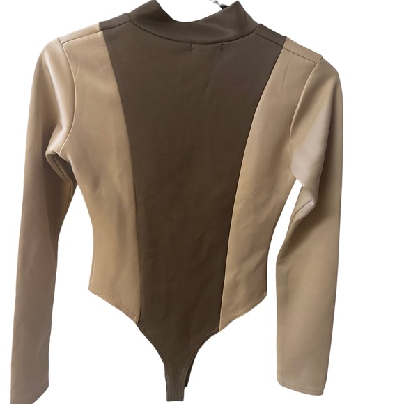 PrettyLittleThing scuba bodysuit beige contrast panel long sleeve size 4 NWT - Picture 8 of 10